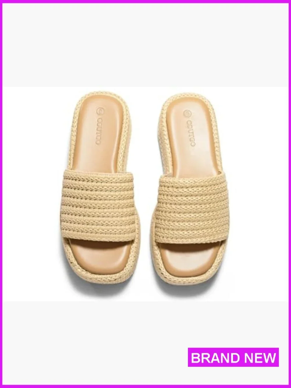 Raffia Platform Espadrille Sandals Boho Summer Slide Open Toe Wedge Slip On